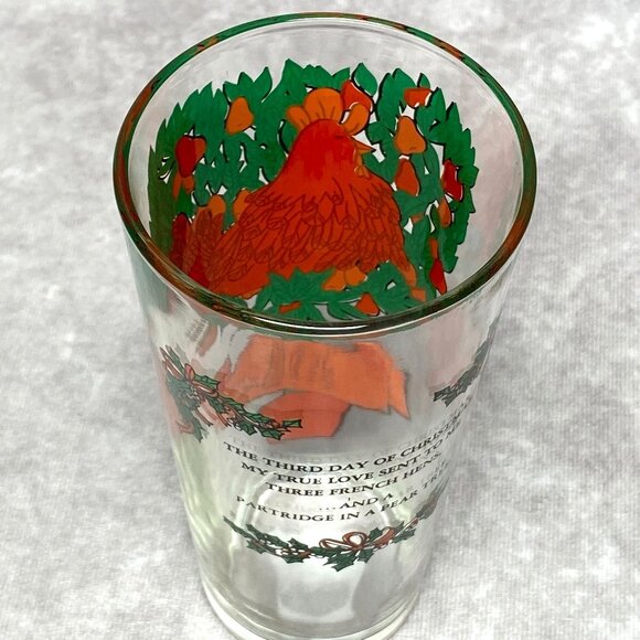 TS&T 12 Days Of Christmas 3rd Day French Hens Glass 6.25" Tumbler 16oz - Picture 9 of 11